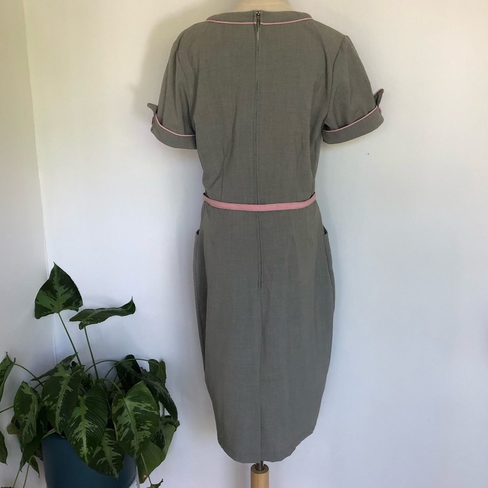 BETTY PAGE Wiggle Dress, Vintage Retro, Grey with Pink trim, Belt, Size XL (14) - Picture 6 of 8